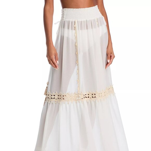 275$ Ramy Brook Orlayne Cover-Up Crochet Trim A-Line Maxi Skirts Size M White - Picture 2 of 3